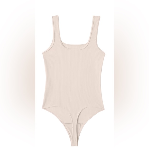 Abercrombie & Fitch Seamless Rib Fabric Tank Bodysuit Beige XL like new - Picture 4 of 4
